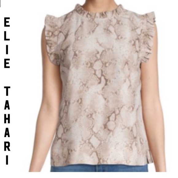 Elie Tahari Tops - NWT Elie Tahari Brown And Tan Snakeskin Print  Flutter Sleeve Silk Top